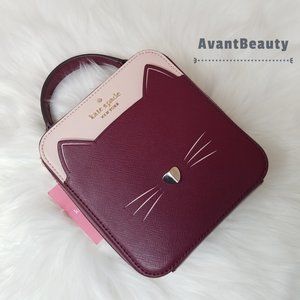 Kate Spade New York Vanity Cat Crossbody Meow Pink Burgundy Multi Clutch Daisy